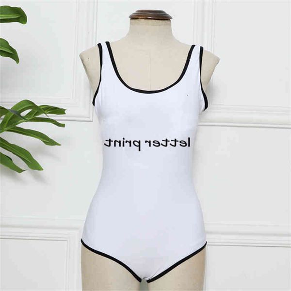 

women's swimwear concise one piece swimsuits tide letter printing bathing suit women simple summer swim wear 2 colors, White;black