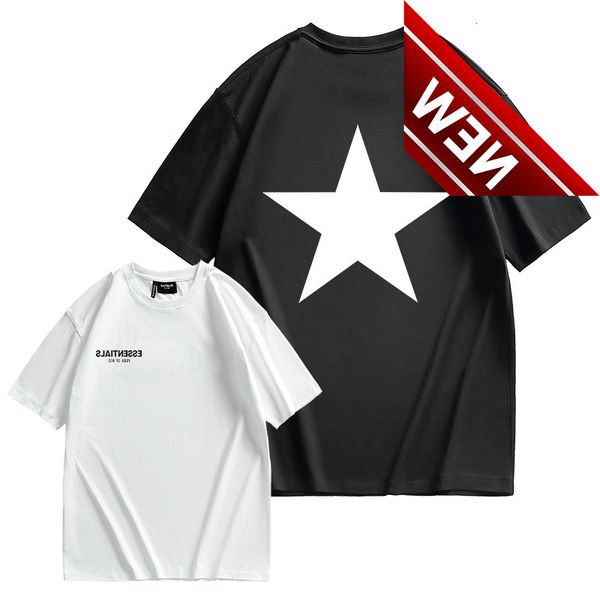 

feel of god fog essentials double line five pointed star trend loose high street style short sleeve t-shirt, White;black