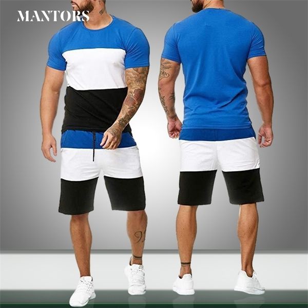 

2020 new men sets tracksuits jogger summer solid patchwork casual tshirts shorts sports set male 2 pieces sweat suits clothing lj201117, Gray