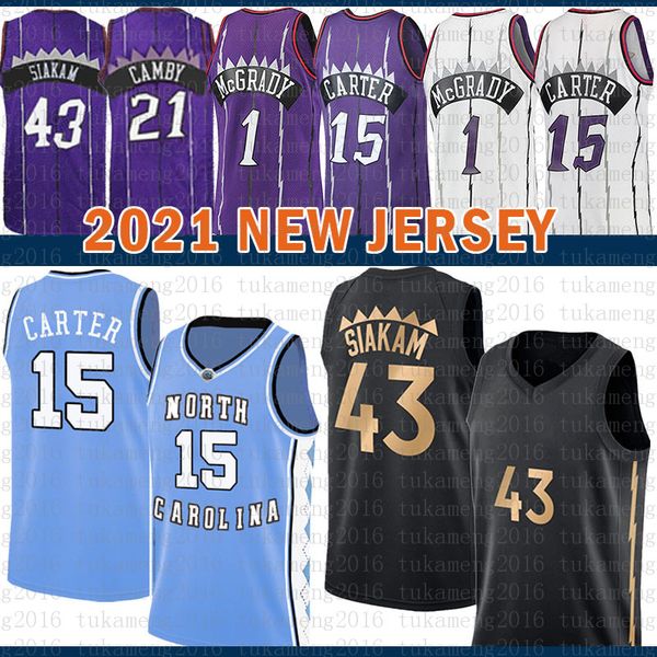 

2021 new vince 15 carter basketball jersey pascal 43 siakam mens kyle 7 lowry mesh retro tracy 1 mcgrady youth kids marcus 21 camby brown, Black;red