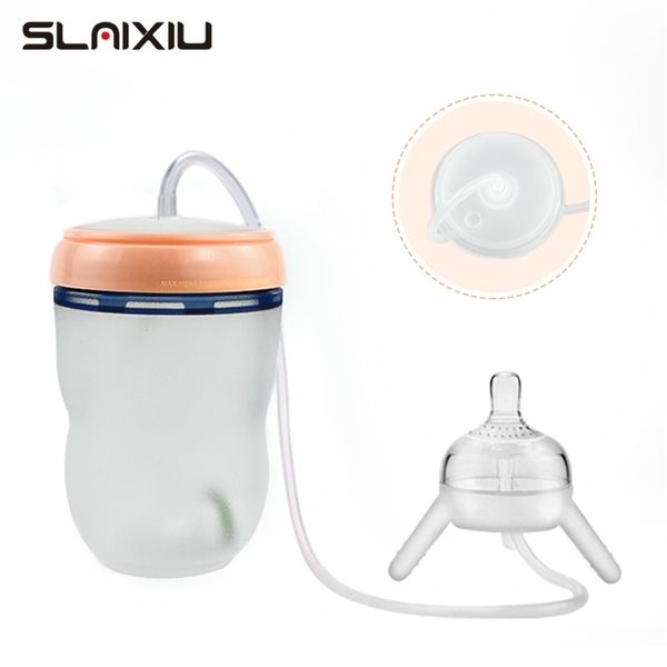 

baby feeding bottle long straw hands-bottle multifunctional baby bottle kids cup silicone sippy no bpa 220512