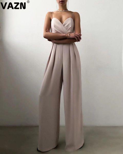 

vazn spring chiffon joker solid elegant spaghetti strap european and american women s high waist wide leg jumpsuits 220628, Black;white