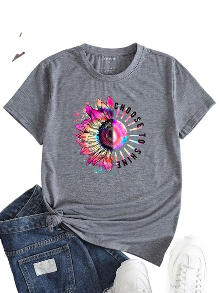 

sunflower and slogan graphic tee d0xy#, White