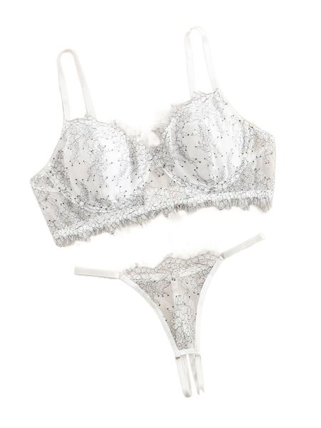 

plus eyelash lace underwire lingerie set j2kb#, Black;white