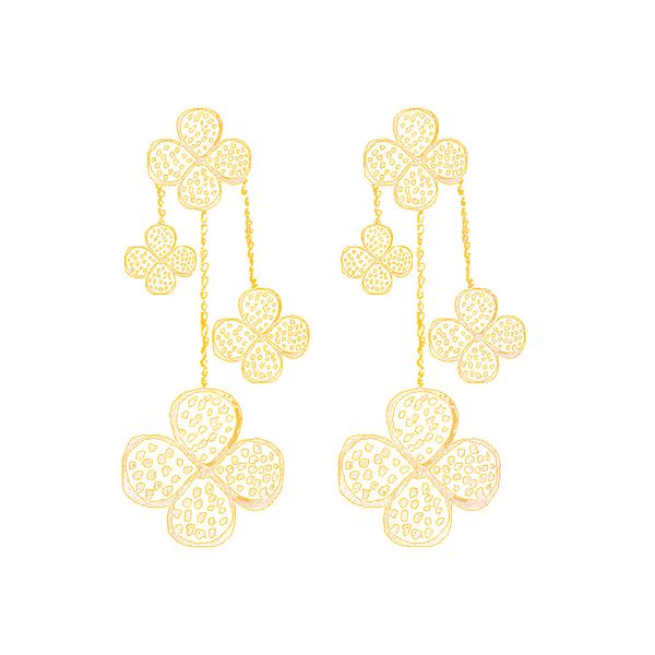 

full stones paved,flowers charms 3 clovers dangle & chandelier earrings jewelry women ladies plant element, mothers' day gift, Silver