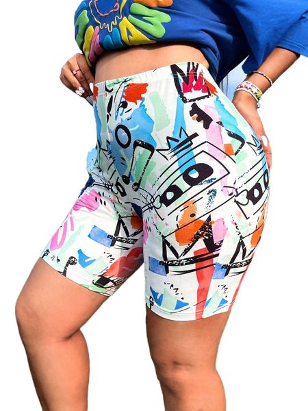 

plus graffiti print biker shorts k3wz#, Black