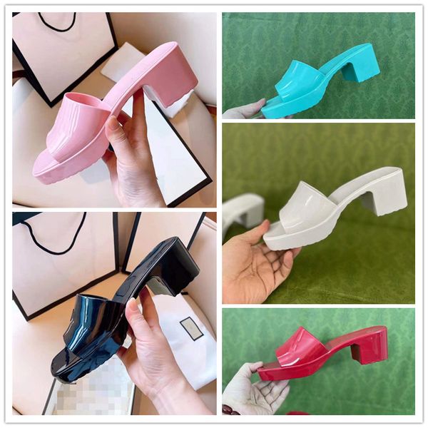 

designer slide sandal women rubber slippers block heel slide comfy heeled sandals lady jelly platform slipper 2022 summer embossed outdoor b, Black