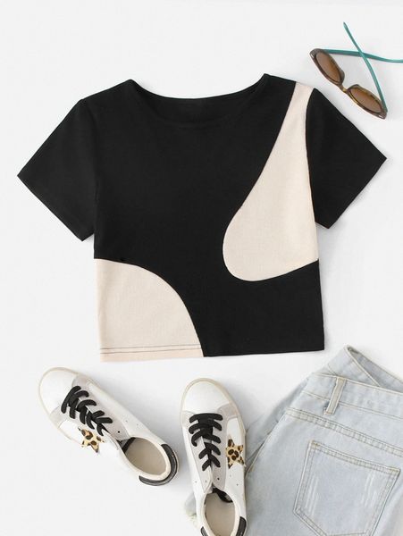 

two tone rib-knit tee s8c2#, White