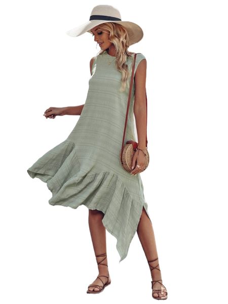

striped keyhole back asymmetrical hem dress h4if#, Black;gray