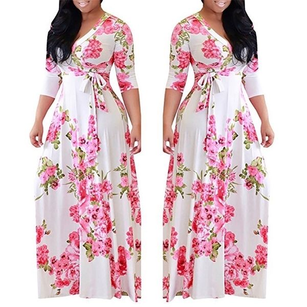 

mc european and american autumn ladys clothes printed dress new large size dress women's longsleeved vneck waist dress t200319, White;black