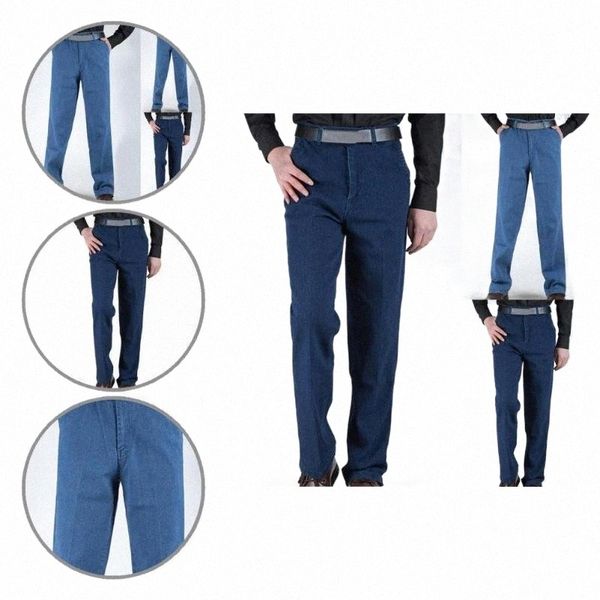 

men's jeans casual all match middle-aged high waist old-fashioned for party l5b4#, Blue