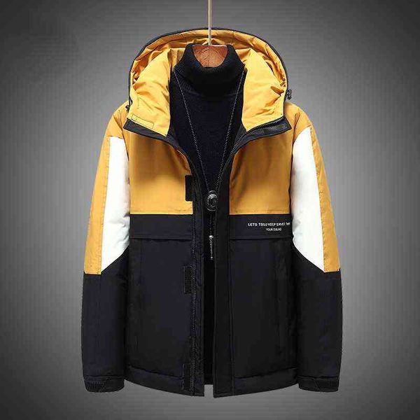 

2021 winter down jacket men 90% white duck down coat hooded patchwork windproof winter coat men outerwear white duck down parkas t220715, Black