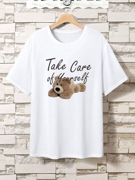 

extended sizes men bear & slogan graphic tee i7pu#, White;black