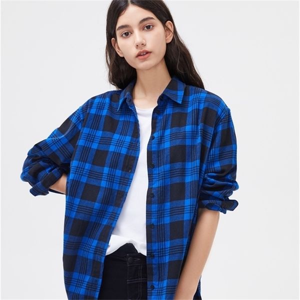 

spring autumn women plaid shirts loose oversize blouses casual flannel female long sleeve men shirts blusas 220419, White