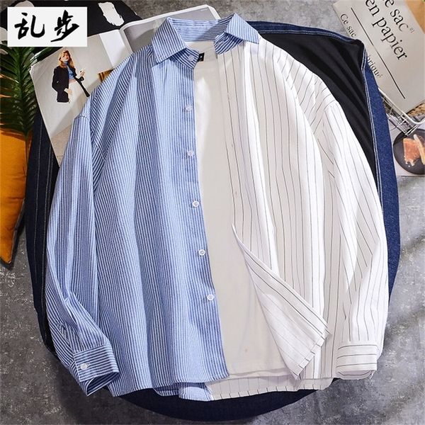 

loose vertical stripe panel men shirt stylish long sleeve button shirts casual camisa hombre korean summer men clothes mm60ncs lj200925, White;black