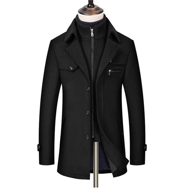 

brand wool blend coats men winter men's thick casual wool coat fashion wild wool overcoat male 201222, Black
