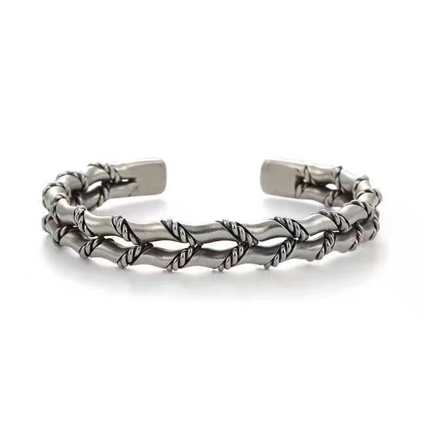 

woven double bamboo bracelet men's personality open bracelet, Golden;silver