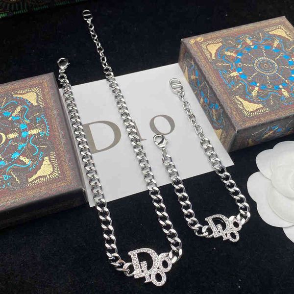 

2022 new letter diamond necklace female net red fashion versatile brass bracelet style suit, Silver