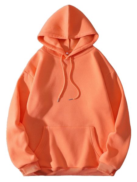 

drawstring kangaroo pocket thermal lined hoodie l5ei#, Black