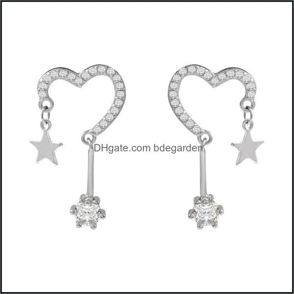

hoop hie earrings jewelry elegant 925 sterling sier chain heart-shaped a shooting star tassel eardrop sh dh1hu, Golden;silver