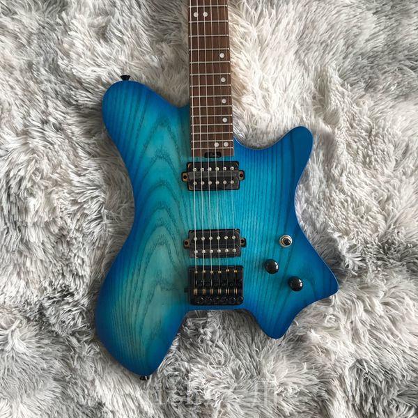 

2022 headless electric guitar ash body black accessories korean pickup headless electric guitar blue color