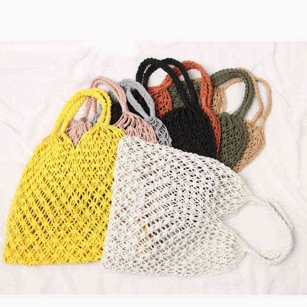 

ins women's bag summer hollow mesh woven mori straw vacation manual cotton rope net beach