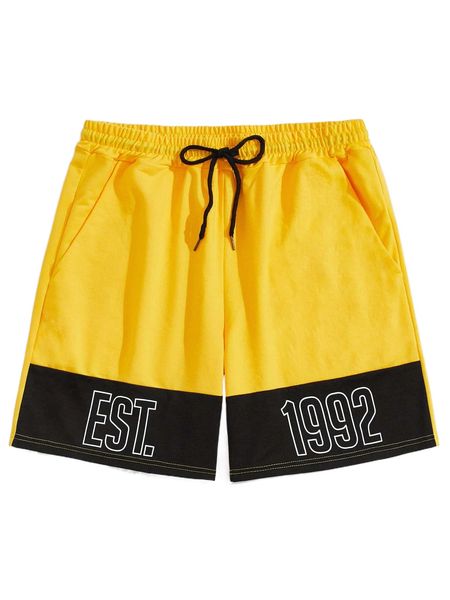 

romwe guys letter colorblock drawstring shorts r8ot#, White;black