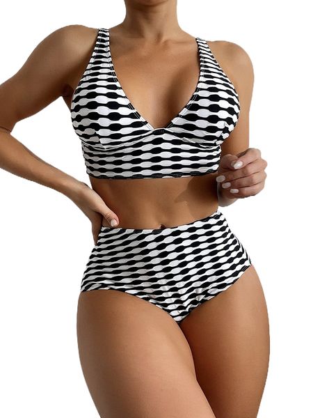 

colorblock high waisted bikini swimsuit m9lh#, White;black
