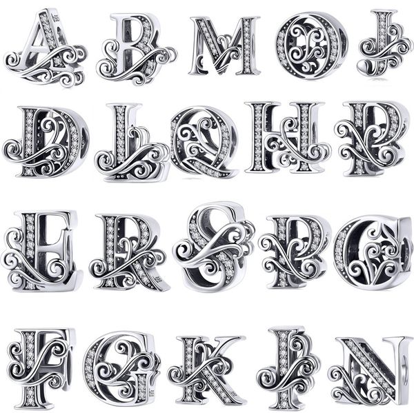 Nuovo s925 Sterling Silver Bead Charm Lettere dell'alfabeto inglese Perline popolari da donna Original Fit Pandora Bracciale con ciondolo Gioielli da donna fai-da-te Regalo