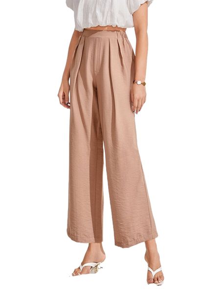 

solid fold pleated wide leg pants k7sw#, Black;white