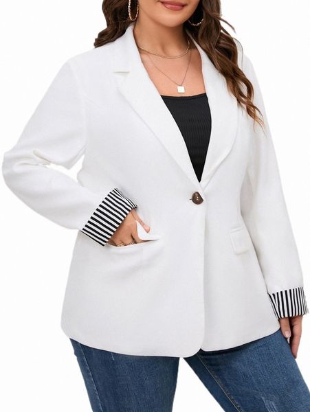 

plus striped cuff single button blazer l8vv#, Black