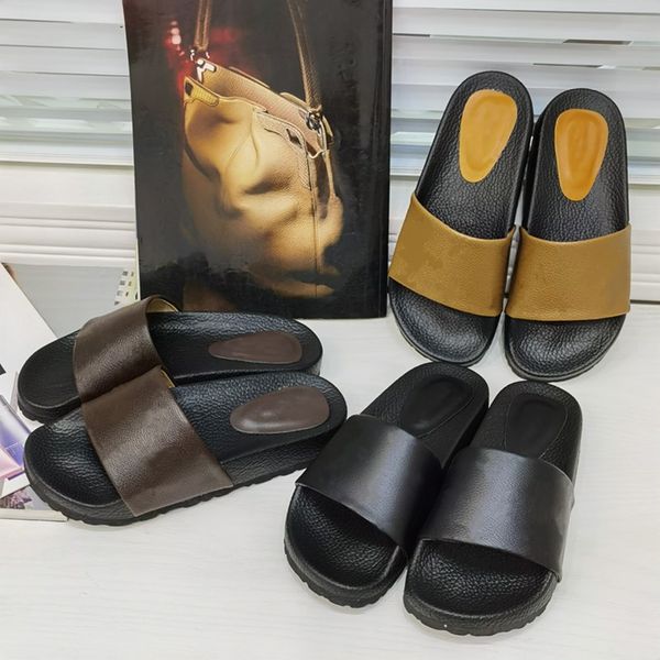 

women designer brand slippers summer fall shoes club plus size flips flops dress shoe pu patent leather print letter scuffs flat heels open, Black