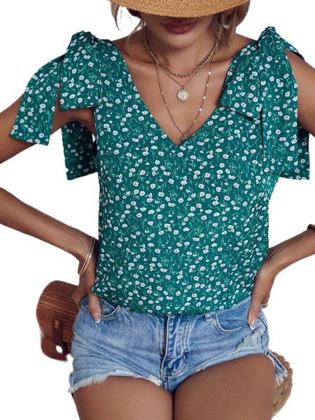 

ditsy floral print tie shoulder tank n0lo#, White