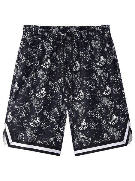 

men random paisley print contrast tape drawstring waist shorts c8iv#, White;black