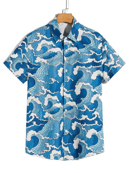 

men allover print button up shirt b57q#, White;black