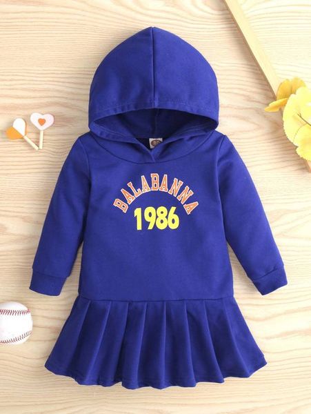 

baby letter graphic pleated hem hoodie dress she, Black