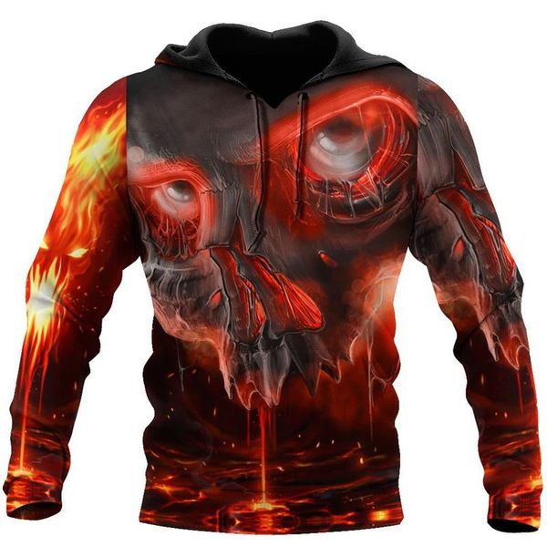 Felpe con cappuccio da uomo Felpe Est Flame Skull Series Stampa 3D Full Body Felpa con cappuccio unisex di lusso Felpa con cerniera Pullover Giacca casual Spor