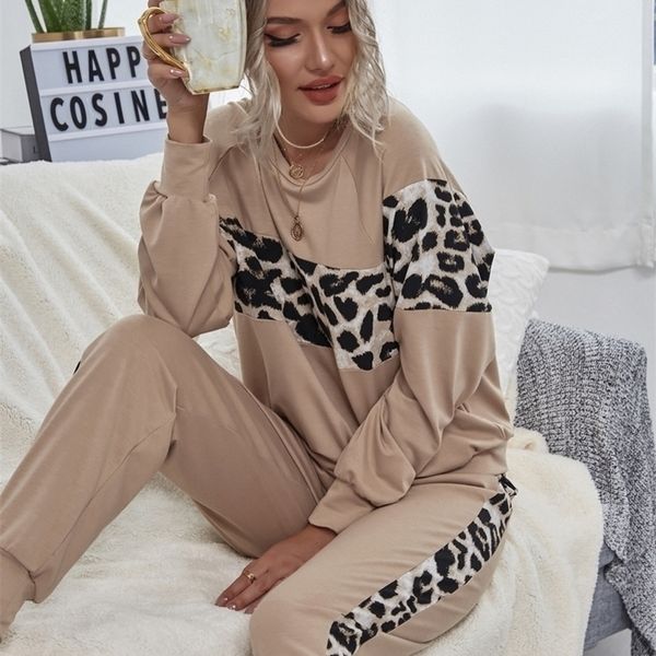 

pants and tracksuit autumn pijama lounge wear sport mujer tow color clothes two piece set leopard print femme women pocket y201128, Gray