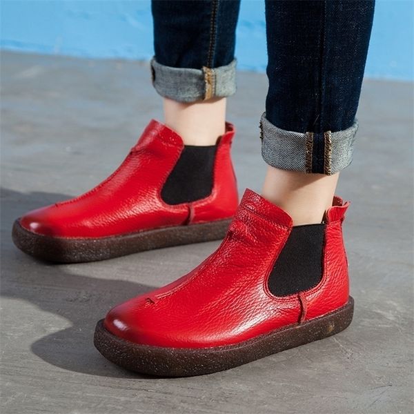 

women england style brand new women genuine leather flat boots shoes for lady autumn ankle boots winter retro martin boots 201102, Black