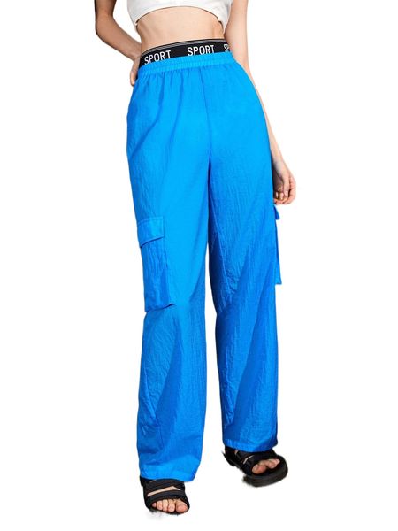 

letter tape 2 in 1 waist cargo pants d7ll#, Black;white