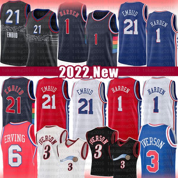 

basketball jerseys joel embiid james harden 2022 mens shirts allen iverson julius erving vintage jersey 21 1 3 6, Black;red