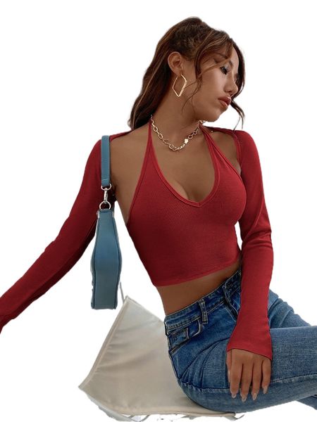 

tie back halter & long sleeve shrug u1ti#, White