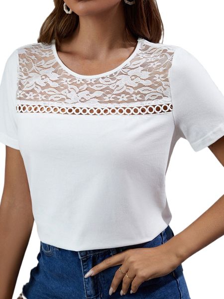 

solid contrast lace tee q9te#, White