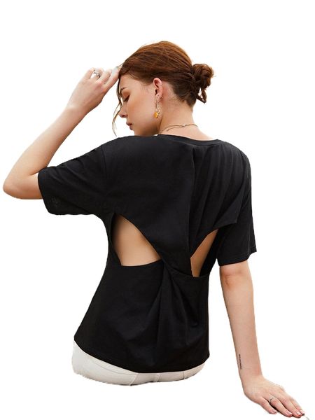 

twist cut out back drop shoulder tee f9js#, White