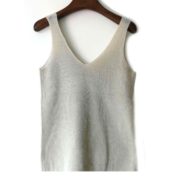 

women's tanks & camis summer knitted women crop tank gold thread vest camisole off shoulder strap white fitness femme
