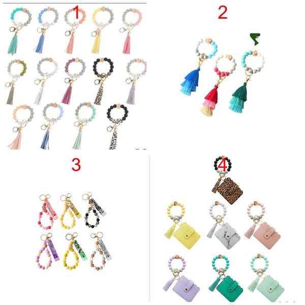 

keychains wood fringe card holder clip bungee cord beaded wooden bead bracelet food grade sile beads mti-color optional veet handmade jllpqo, Silver
