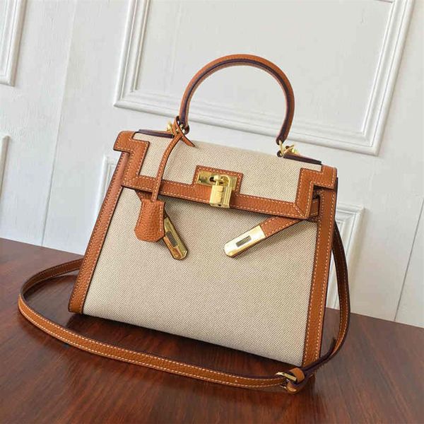 

designer handbag kellys's bag women's 2021 new canvas with leather versatile hand-held cross carry the same bride's237o
