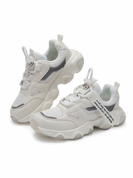 

kids two tone mesh panel drawstring design chunky sneakers she, Black