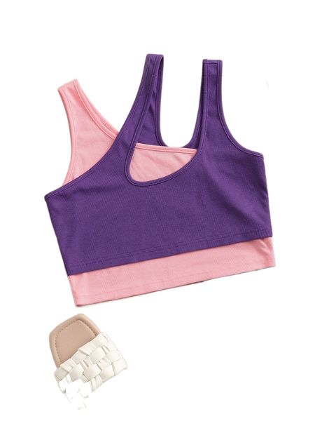 

two tone asymmetrical shoulder 2 in 1 crop d1q1#, White