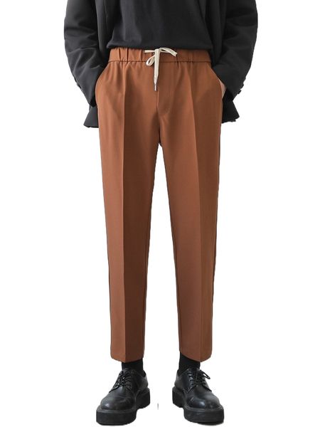 

men drawstring waist slant pocket pants t1hn#, Black